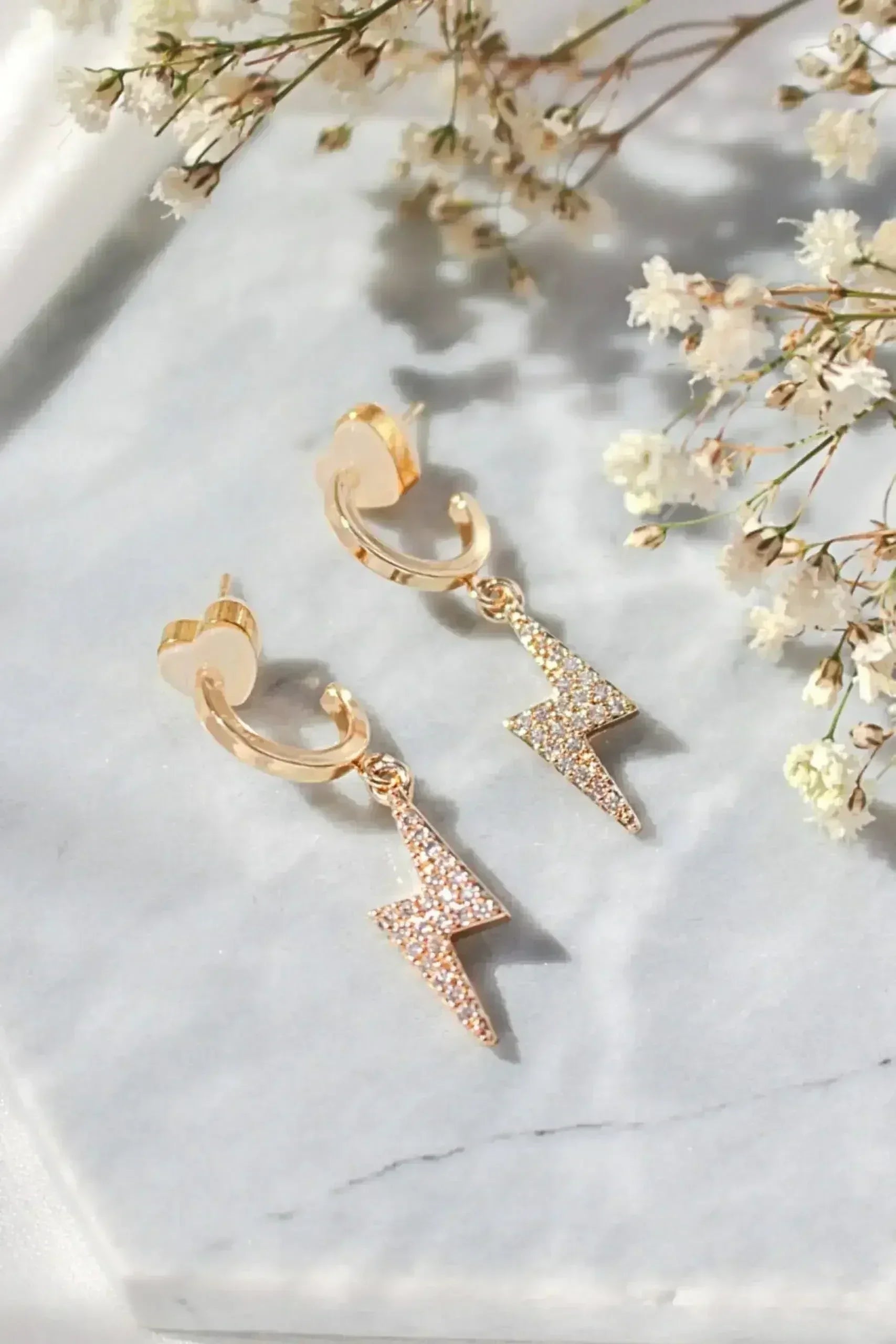 Lightning Bolt Earrings - 24K Gold CZ Studs | Femstylo - Femstylo