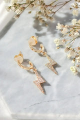 Lightning Bolt Earrings - 24K Gold CZ Studs | Femstylo - Femstylo
