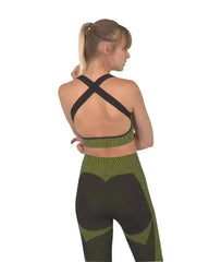 Trois Seamless Sports Bra - Black with Green - Femstylo