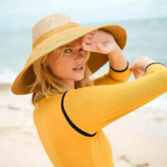 RIRI DUO Jute Straw Hat, in Nude & Golden Yellow - Femstylo
