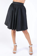 Casual Elastic High Waist Pleated Midi Flare Black Skirt - Femstylo