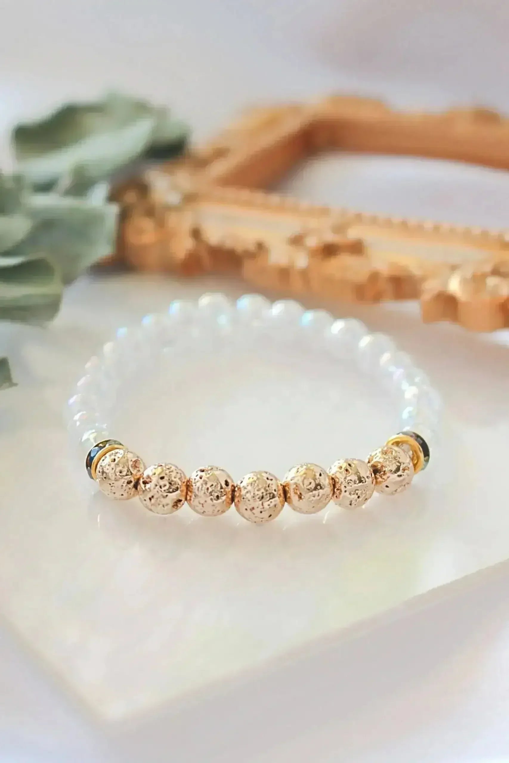 Aroma Diffuser Bracelet – Golden Lava Stone Elastic Bracelet - Femstylo