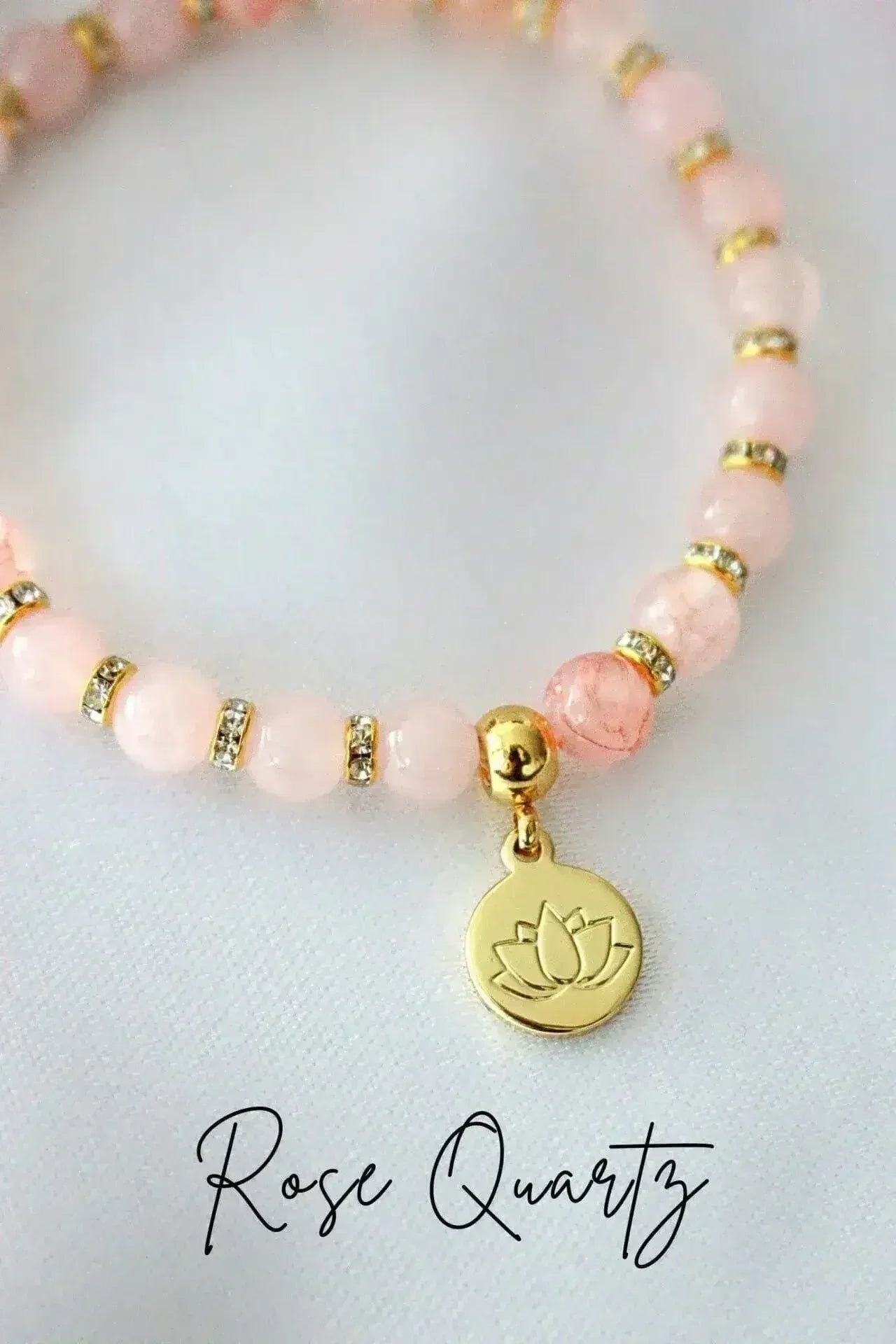 Rose Quartz – Amethyst Elastic Bracelet | 24K Lotus Flower Charm - Femstylo