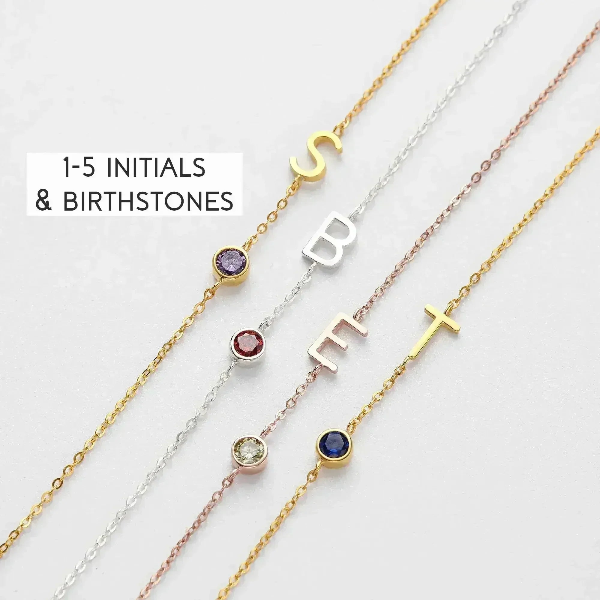 Sideways Letter Necklace, Mom Birthstone Necklace, Initials Necklace - Femstylo