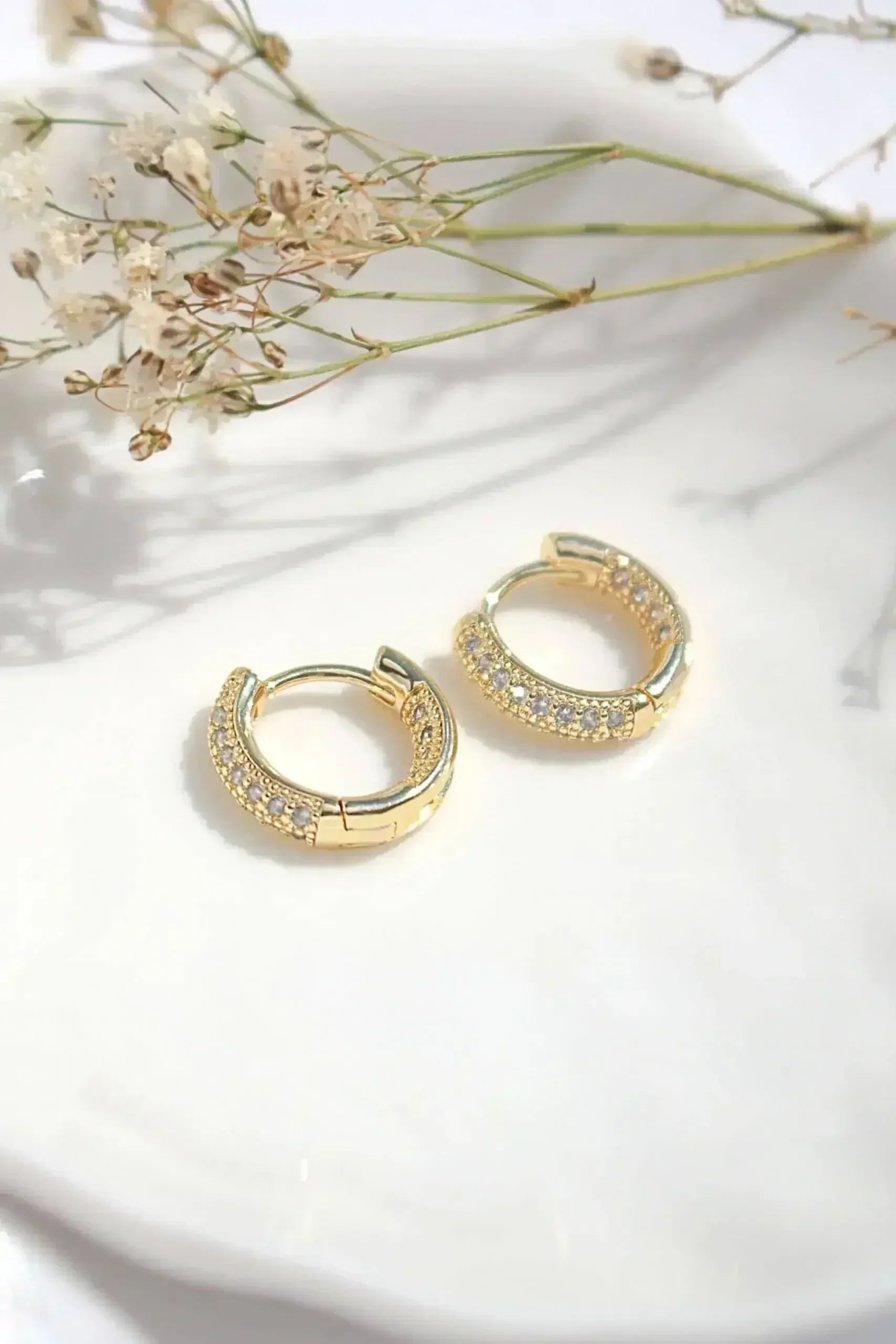 Pavé CZ Hoop Earrings - 24K Gold Plated | Femstylo - Femstylo