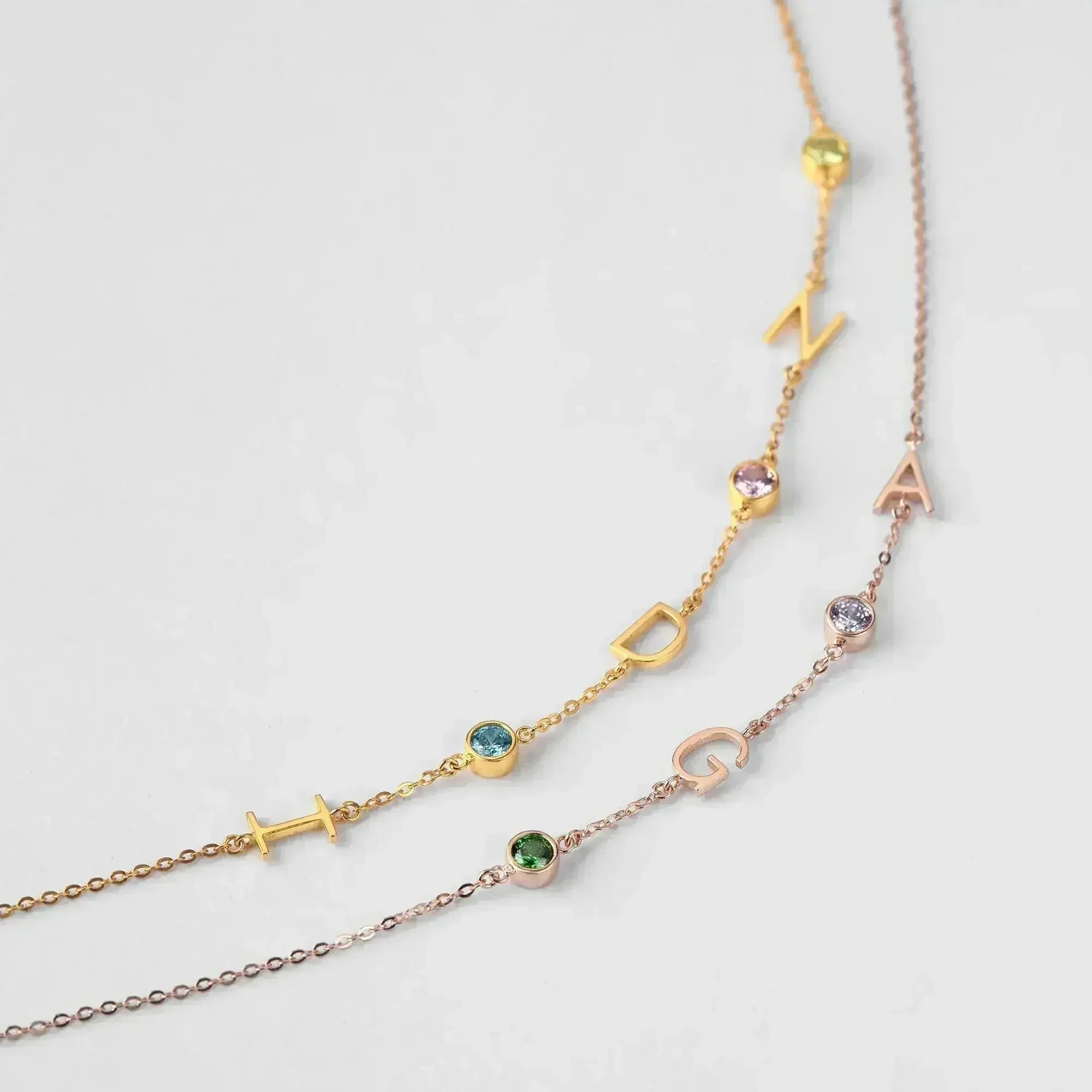 Sideways Letter Necklace, Mom Birthstone Necklace, Initials Necklace - Femstylo