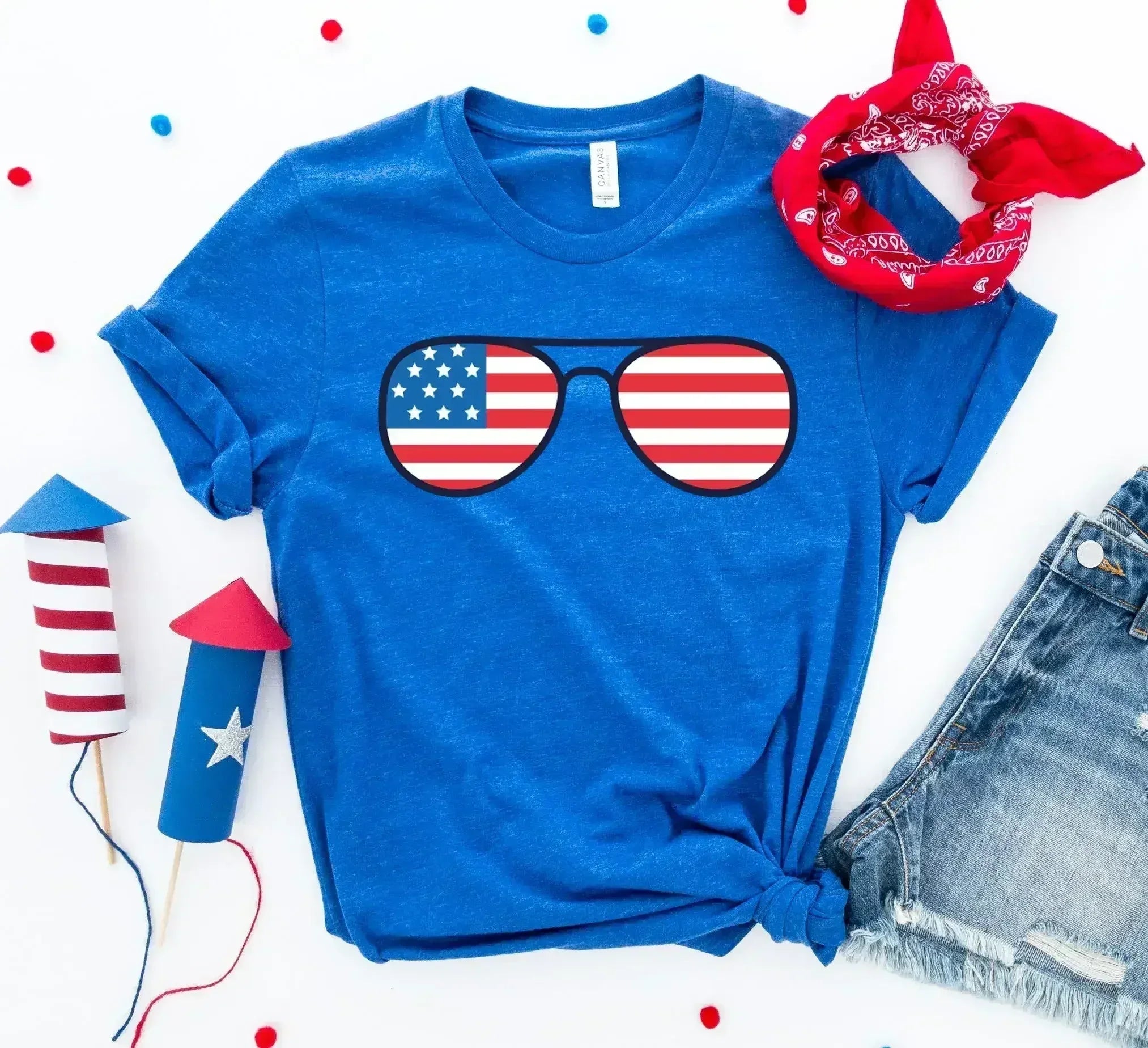 American Flag Sunglasses T-Shirt | Premium Cotton | Bella Canvas - Femstylo