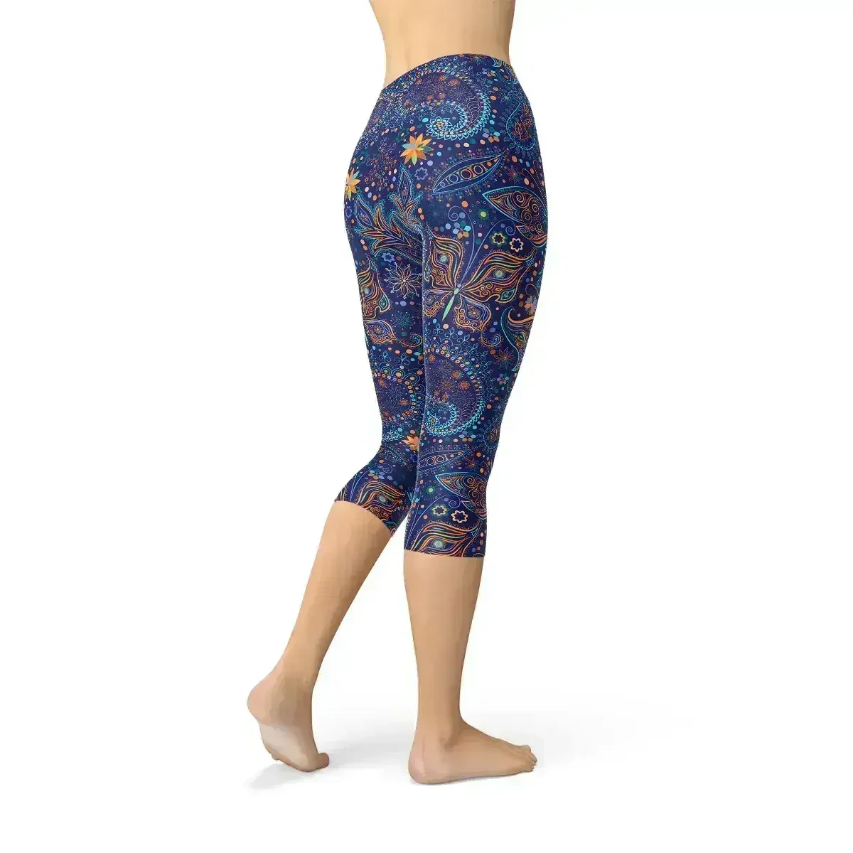 Womens Paisley Butterfly Capri Leggings - Femstylo