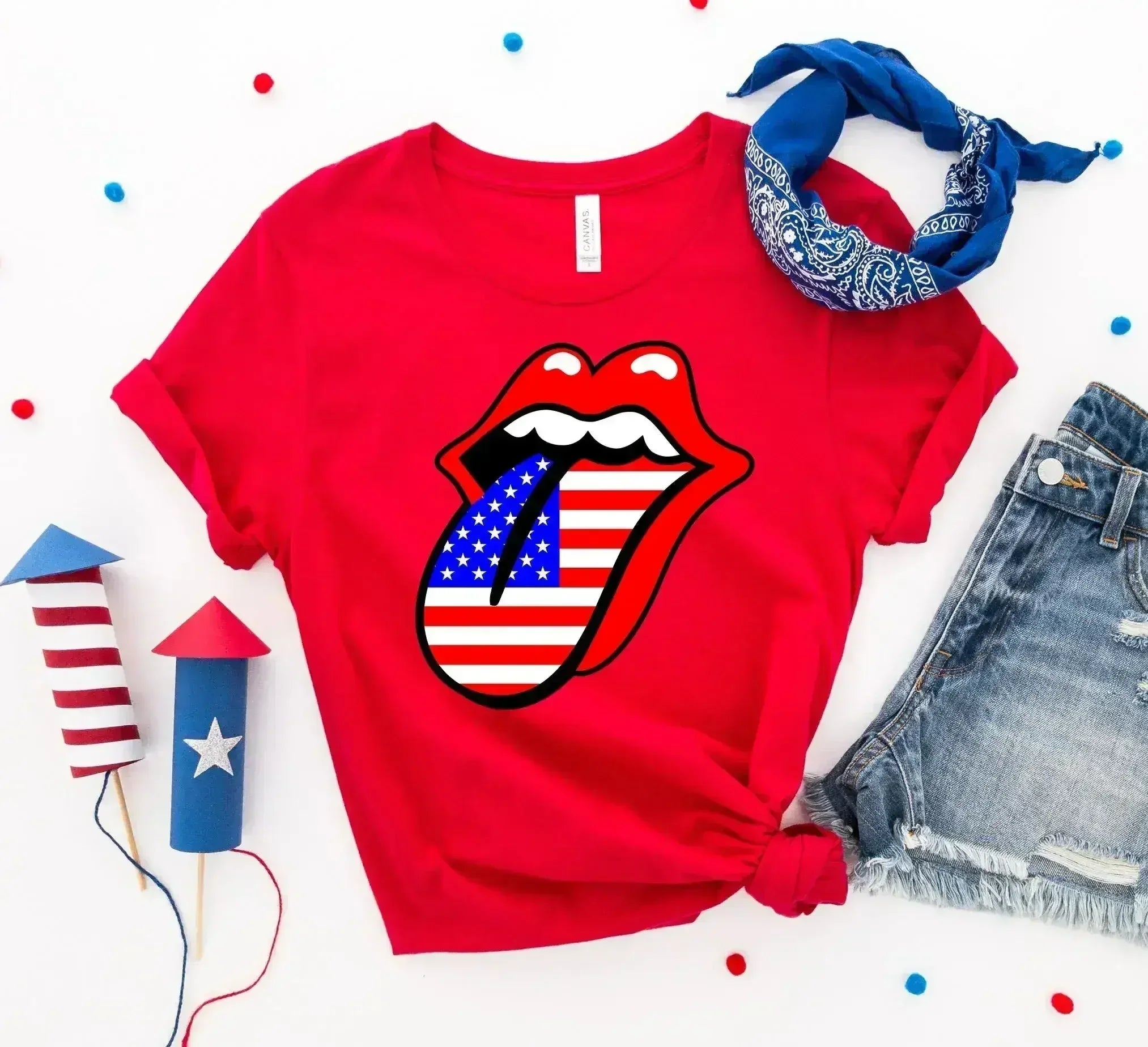 USA Lips 4th of July T-shirt - Femstylo