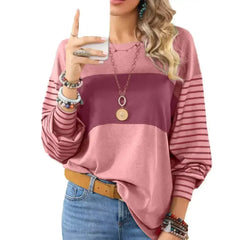 Womens Long Sleeve Pullover Tops Striped Basice T-shirt - Femstylo