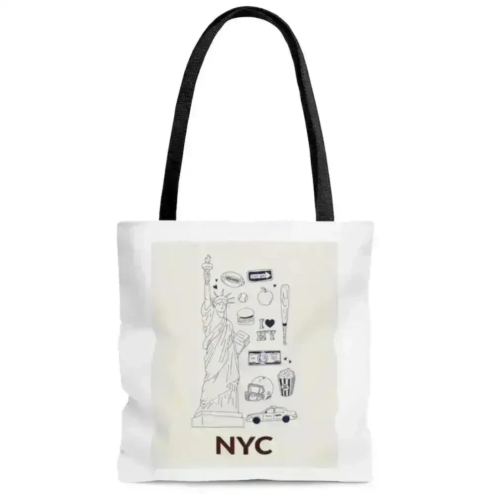 NYC Tote Bag - Medium Polyester Shopper with City Symbols - Femstylo