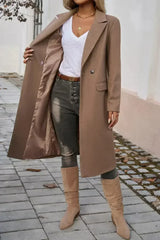 Dark Khaki Single Breasted Lapel Collar Flap Pocketed Overcoat - Femstylo