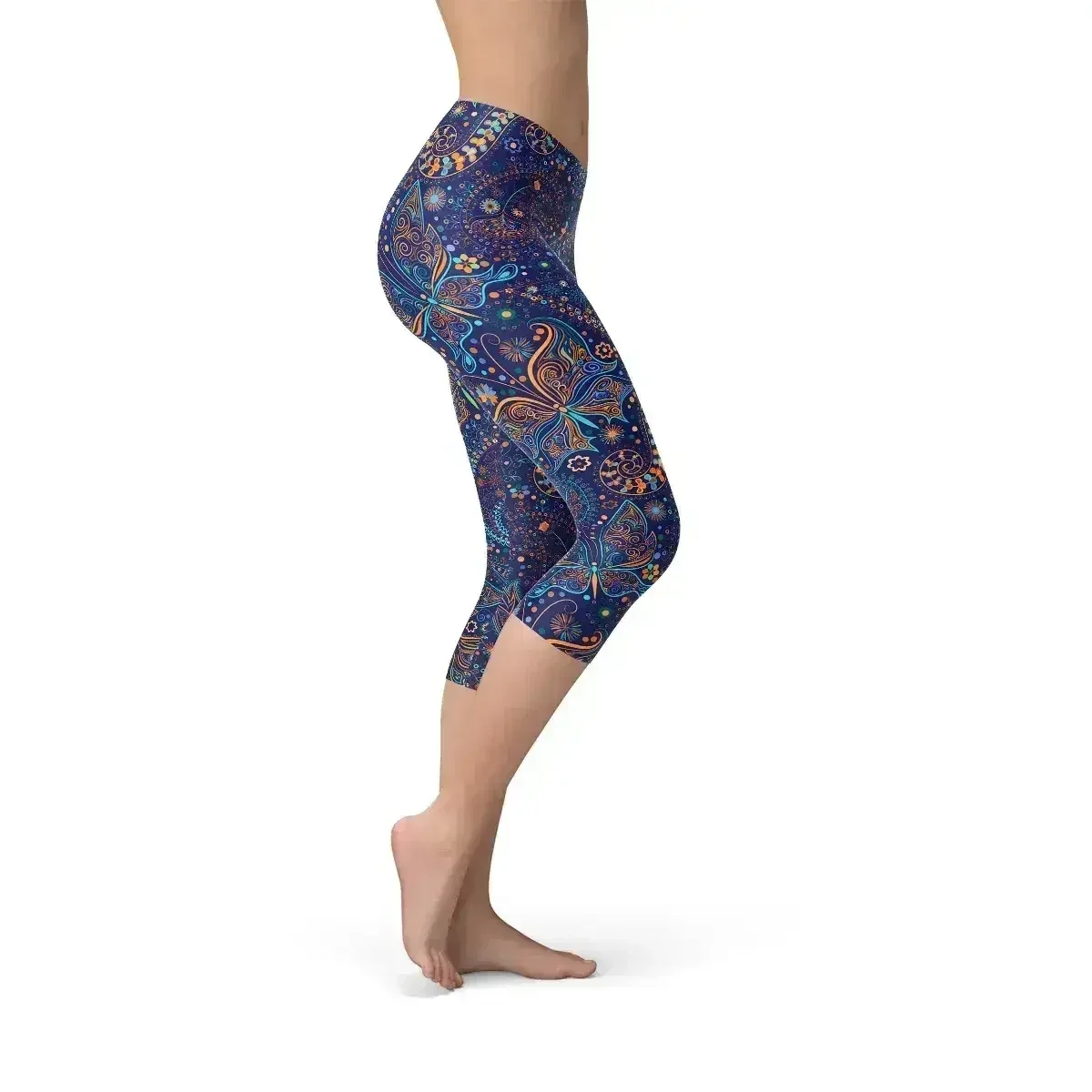 Womens Paisley Butterfly Capri Leggings - Femstylo