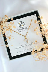24 Karats CZ Dainty Flower Petals Pendant Necklace - Femstylo
