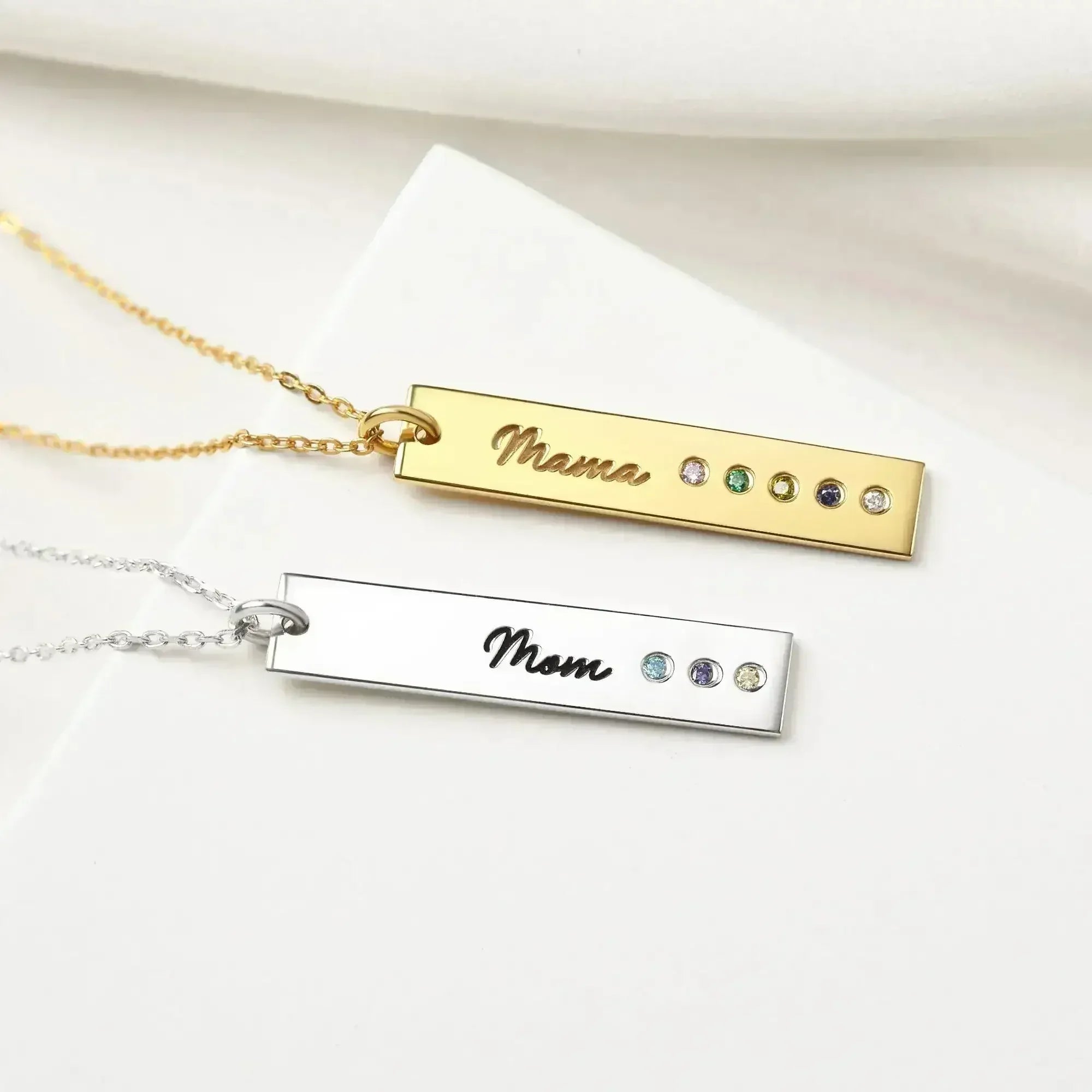 Mom Necklace Birthstone, Birthstone Bar Necklace, Mom Jewelry - Femstylo