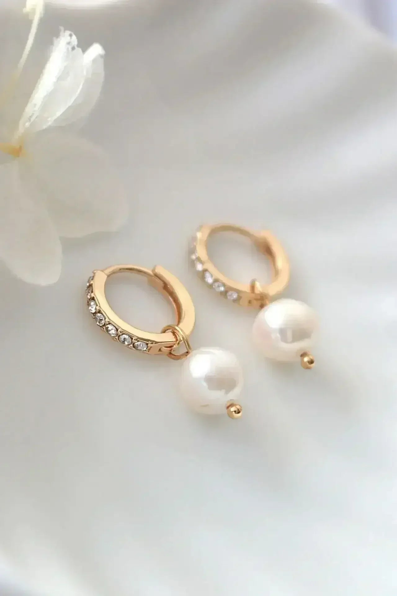Baroque Pearl Hoop Earrings - 24K Gold & CZ | Femstylo - Femstylo