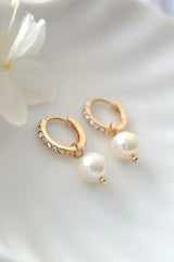 Baroque Pearl Hoop Earrings - 24K Gold & CZ | Femstylo - Femstylo