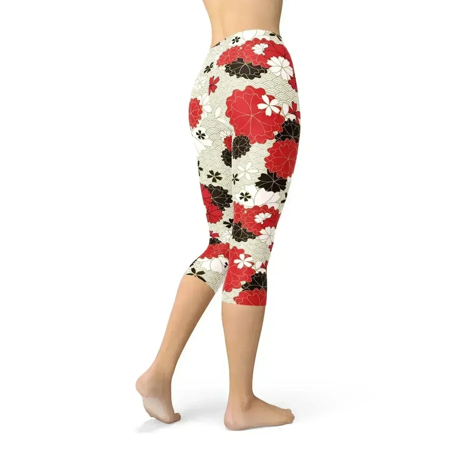 Womens Japanese Cherry Blossom Capri Leggings - Femstylo