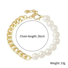 Pearl & Chain Bracelet – Gold Plated Half Beaded Jewelry - Femstylo