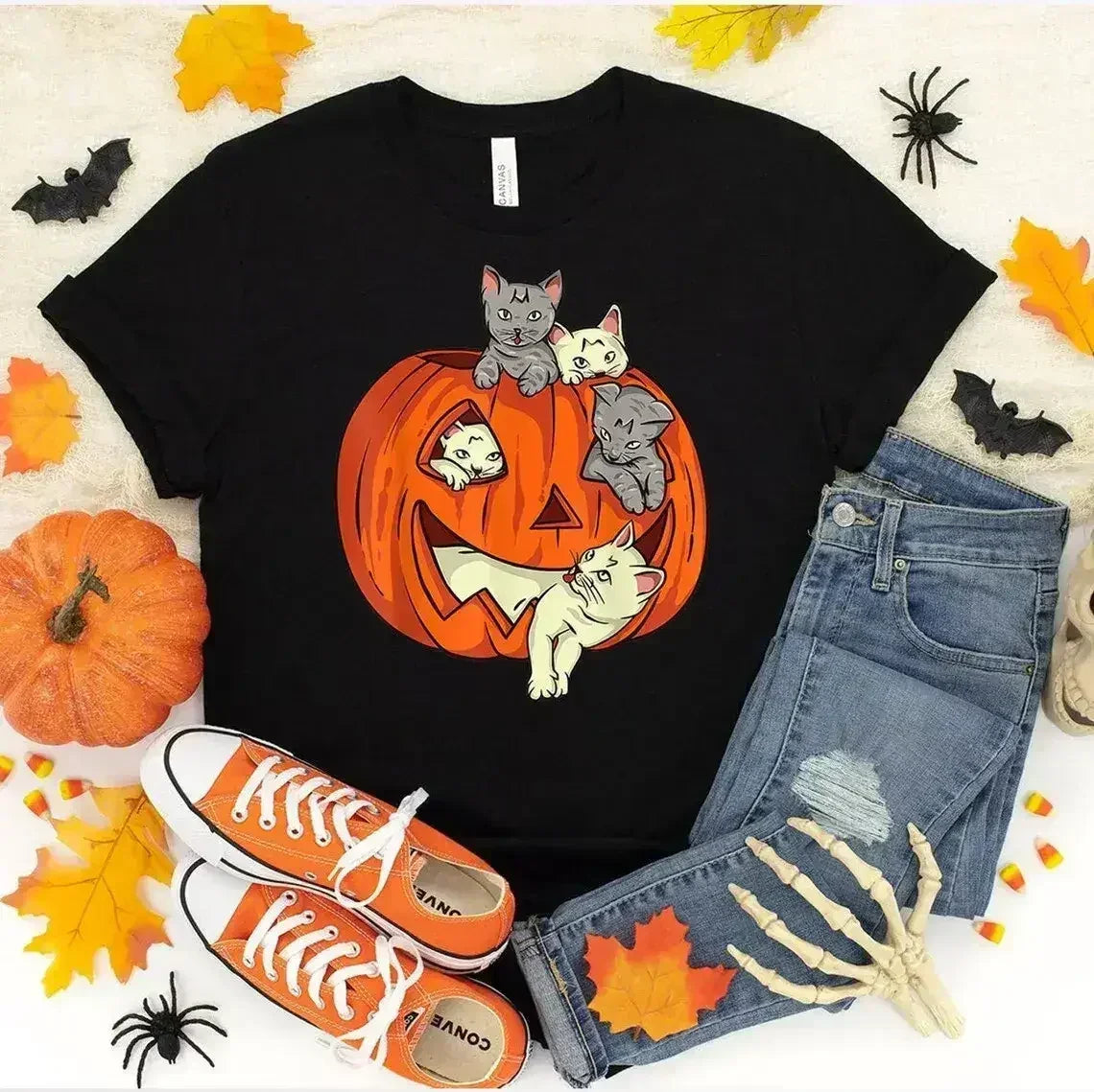 Pumpkin Cat Halloween T-shirt - Femstylo