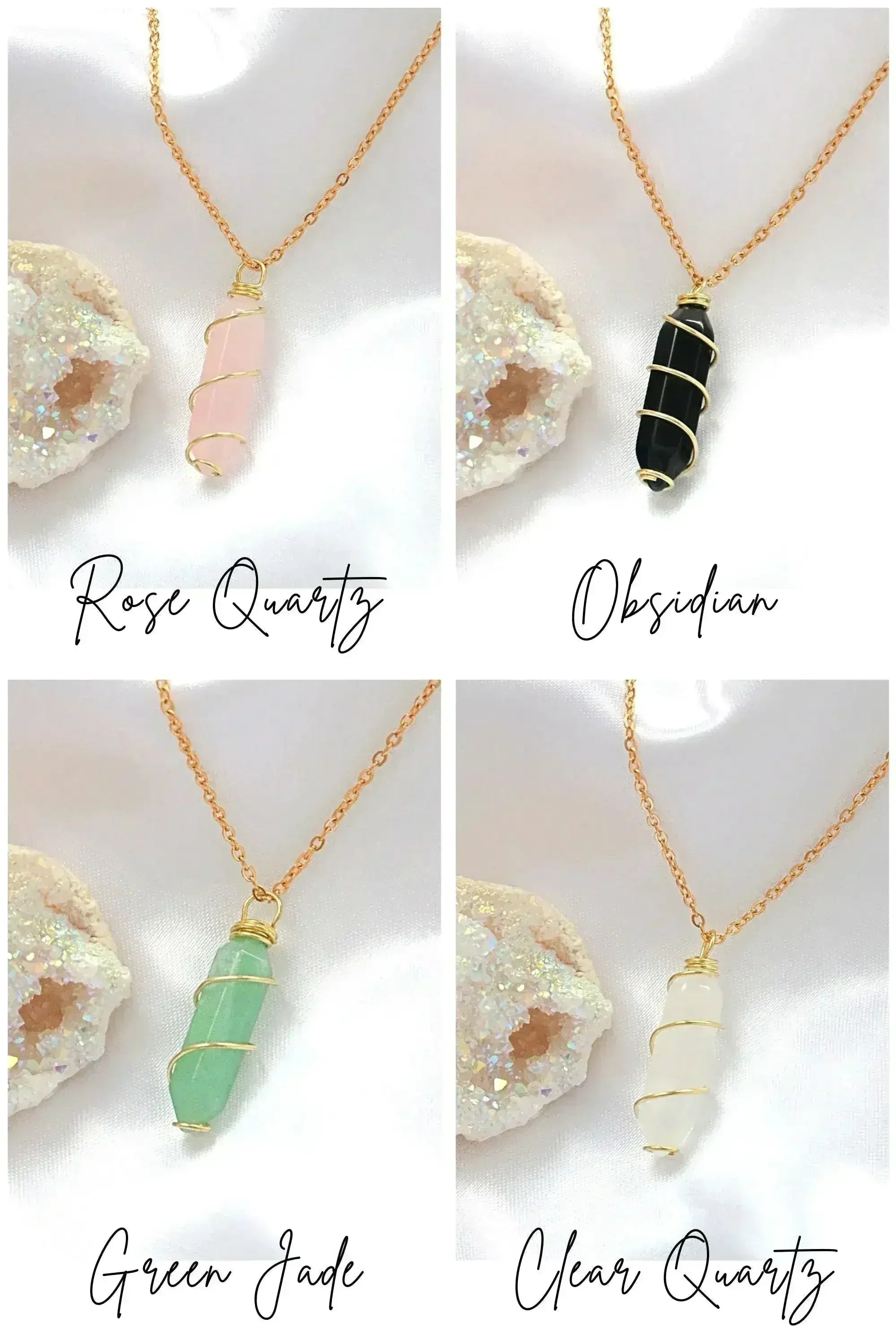 18K Double Ended Natural Healing Crystals Hand Wired Necklace - Femstylo
