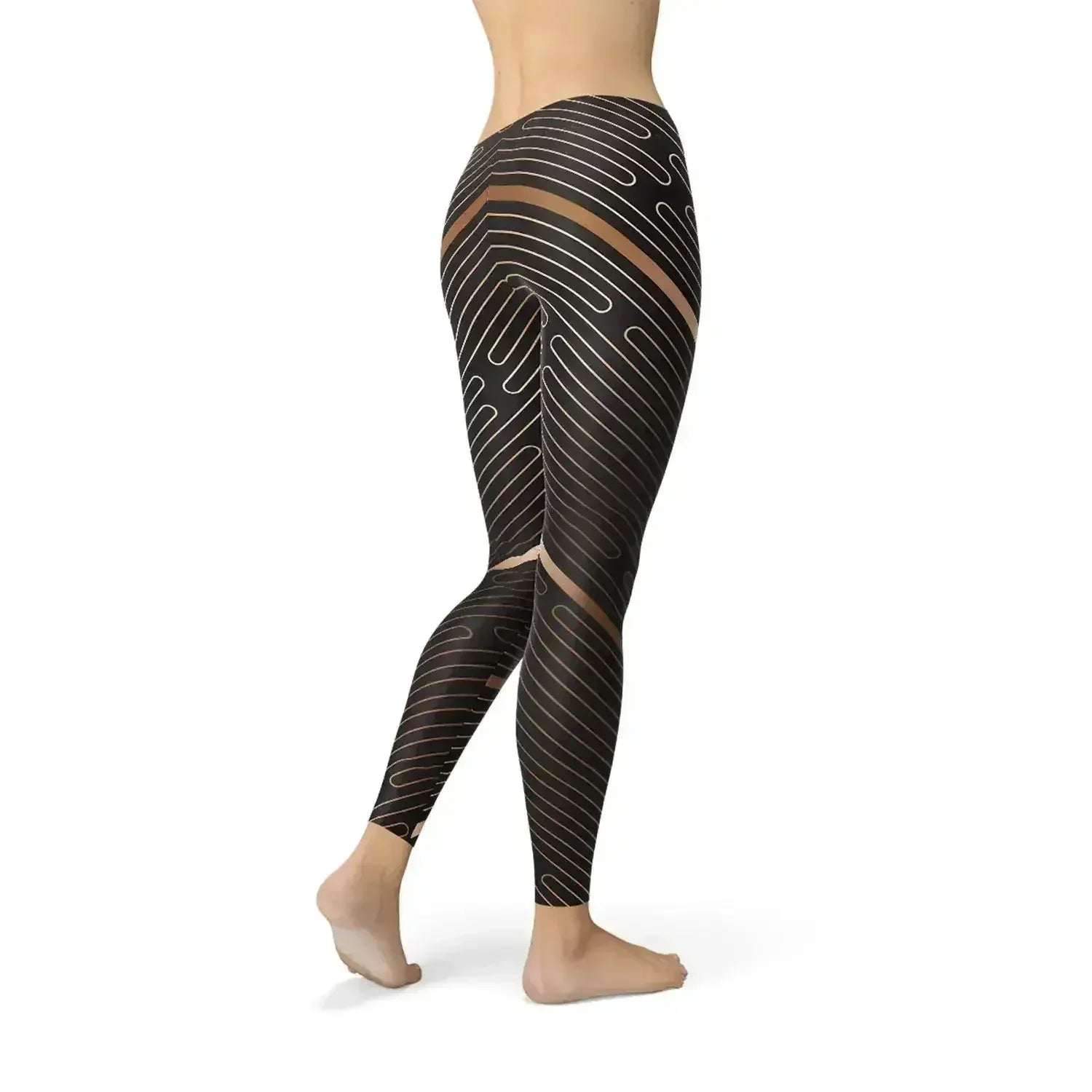 Womens Striped Lines Sports Brown Leggings - Femstylo