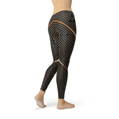 Womens Striped Lines Sports Brown Leggings - Femstylo