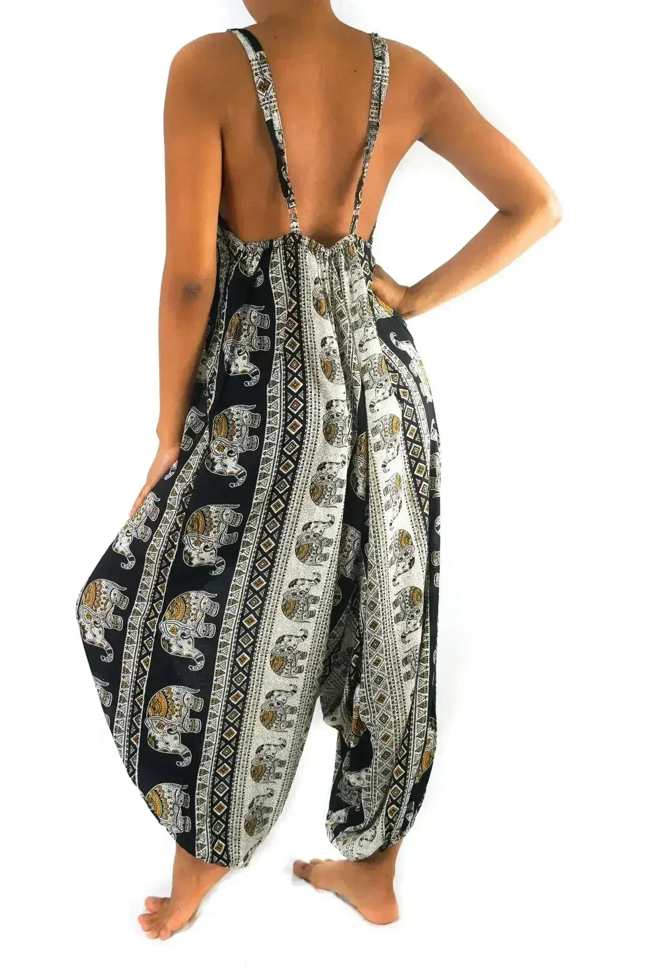 Black Elephant Boho Hippie Jumpsuit Rompers - Femstylo