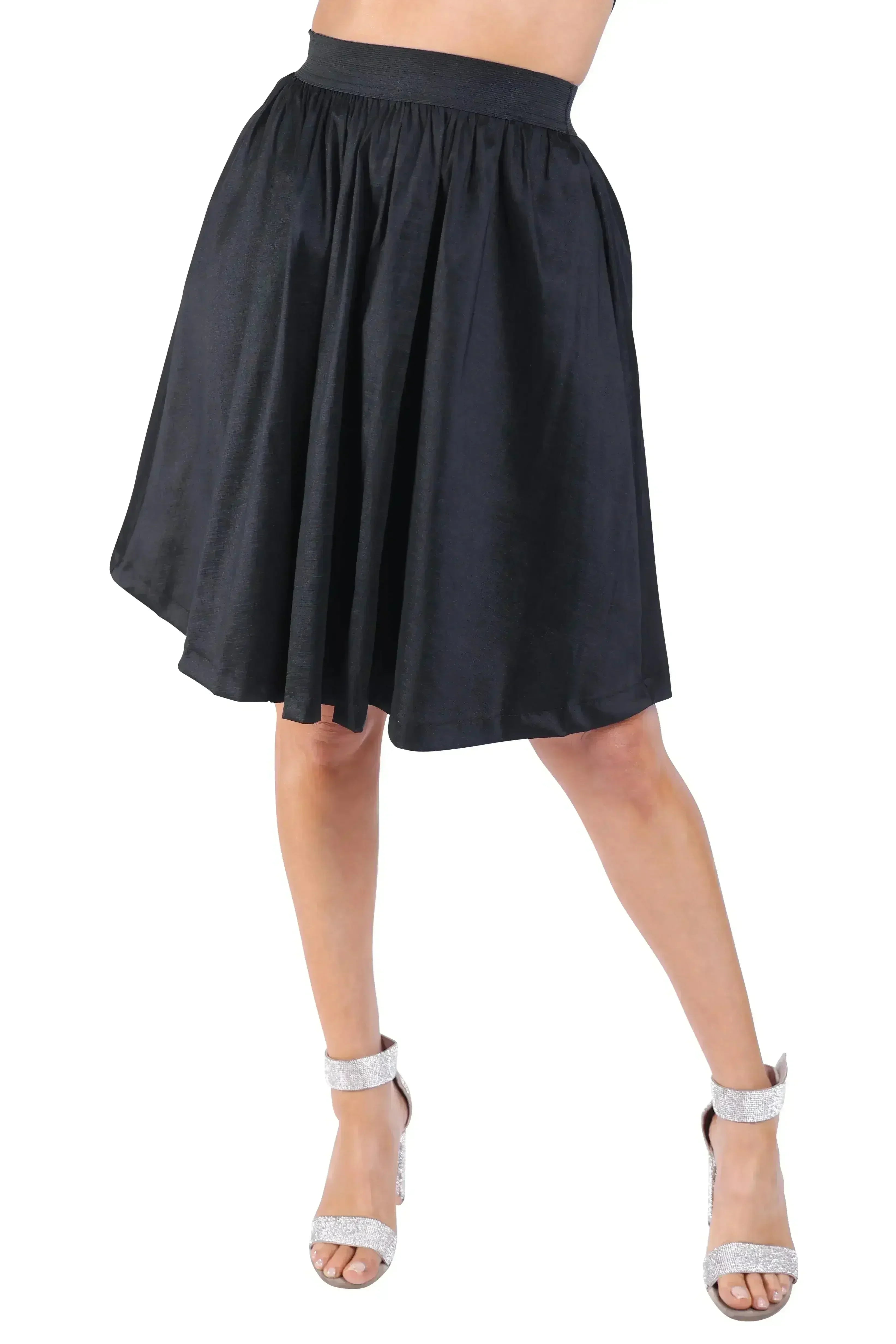 Casual Elastic High Waist Pleated Midi Flare Black Skirt - Femstylo