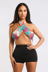 Retro Paisley Wrap Crop Top - Multiway Halter Style - Femstylo