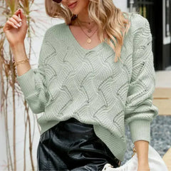 Womens V-Neck Open Knit Sweater - Femstylo