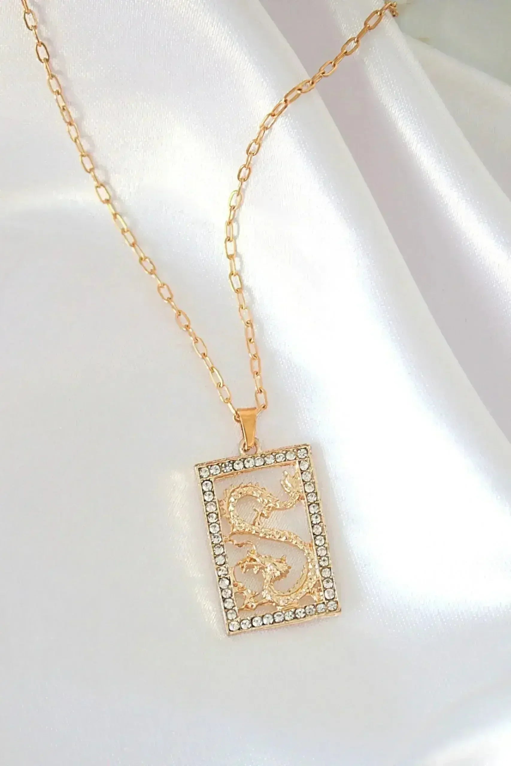 24 Karats Cubic Zirconia Chinese Dragon Necklace - Femstylo