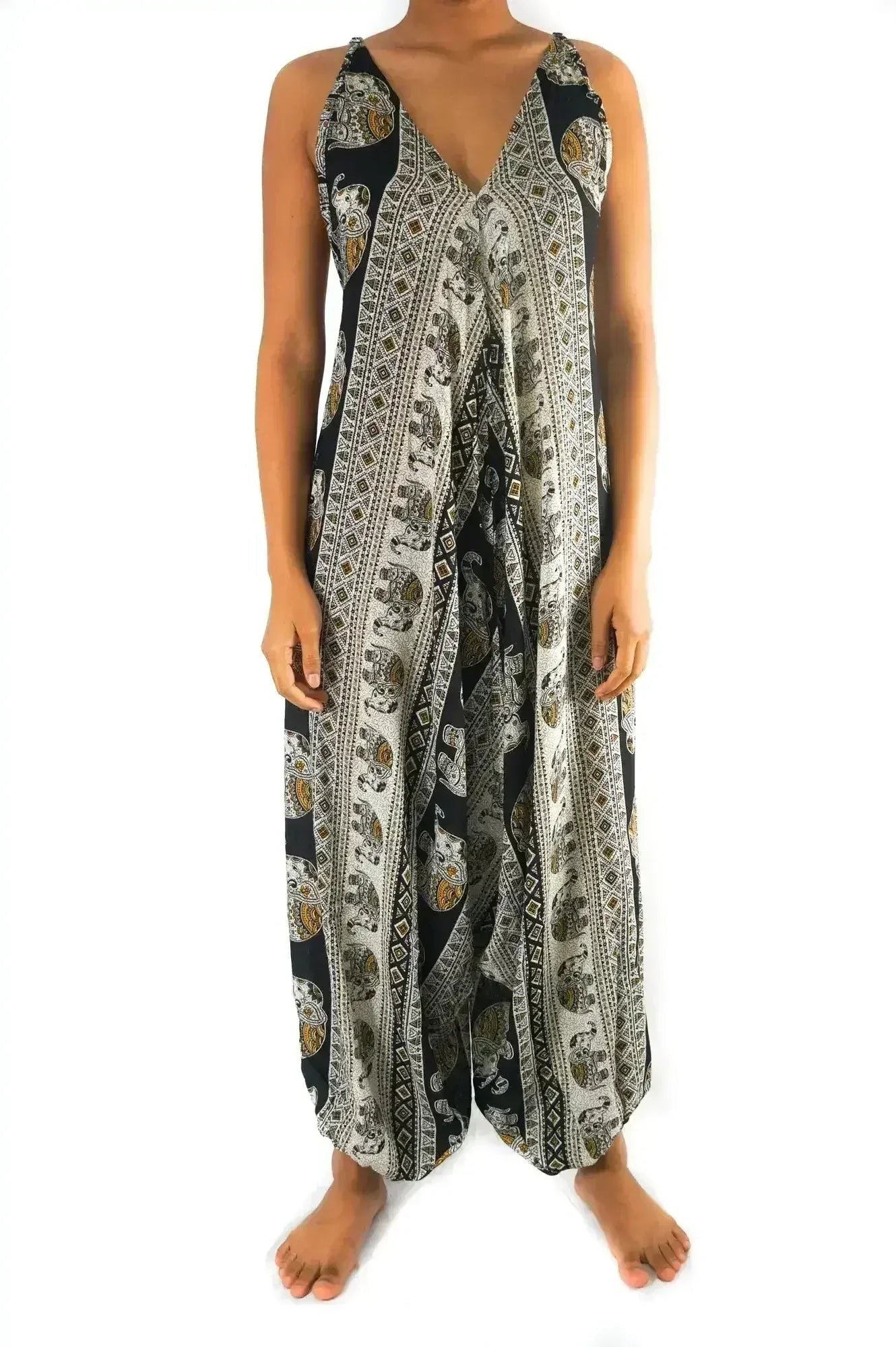 Black Elephant Boho Hippie Jumpsuit Rompers - Femstylo