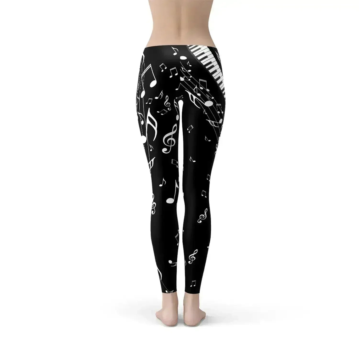 Womens Piano Notes Black Leggings - Femstylo