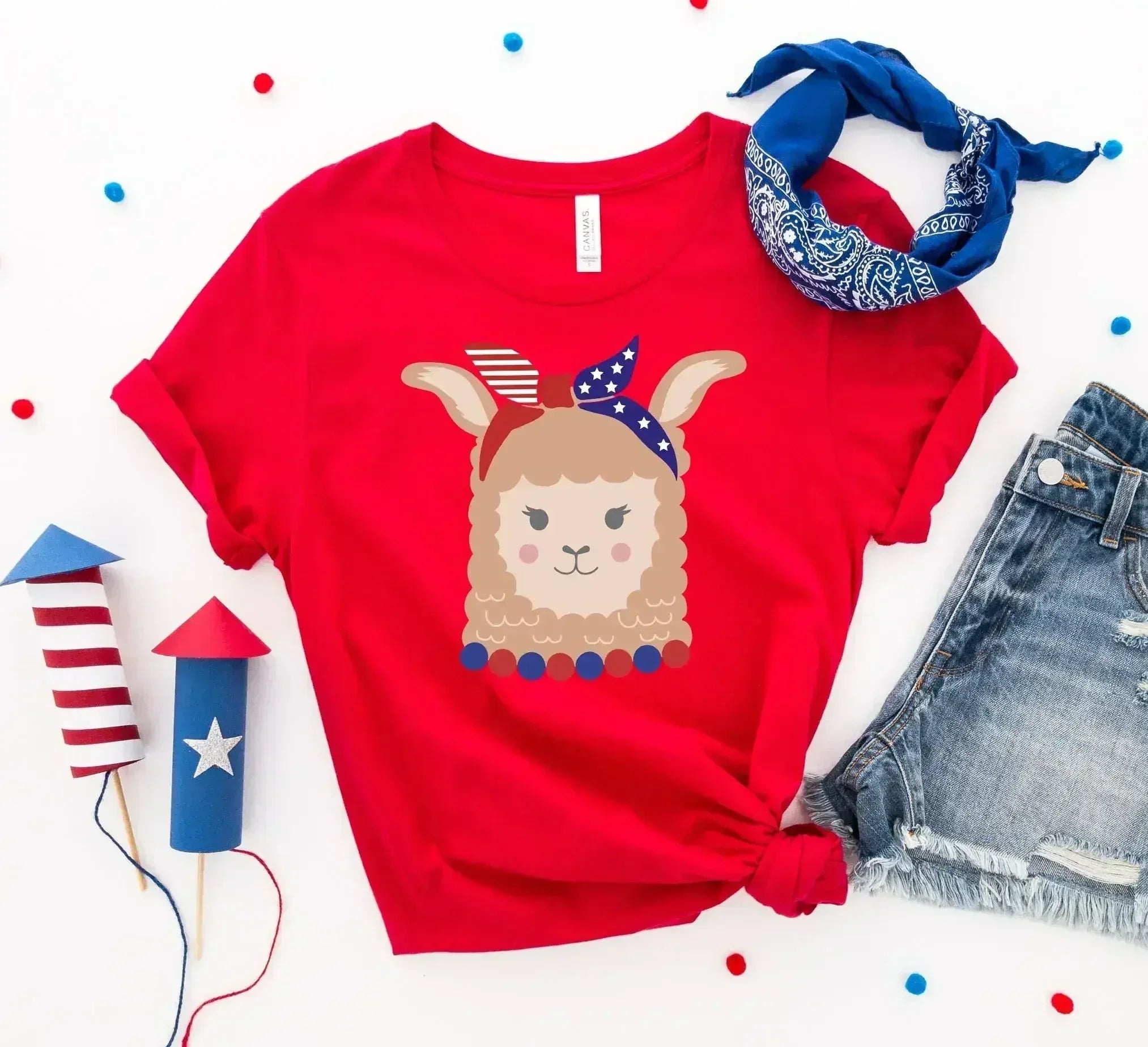 Patriotic Llama Girl T-shirt - Femstylo