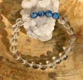 Blue Kyanite & Crystal Quartz Stretch Bracelet! Genuine Stones! - Femstylo