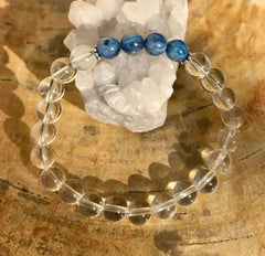 Blue Kyanite & Crystal Quartz Stretch Bracelet! Genuine Stones! - Femstylo
