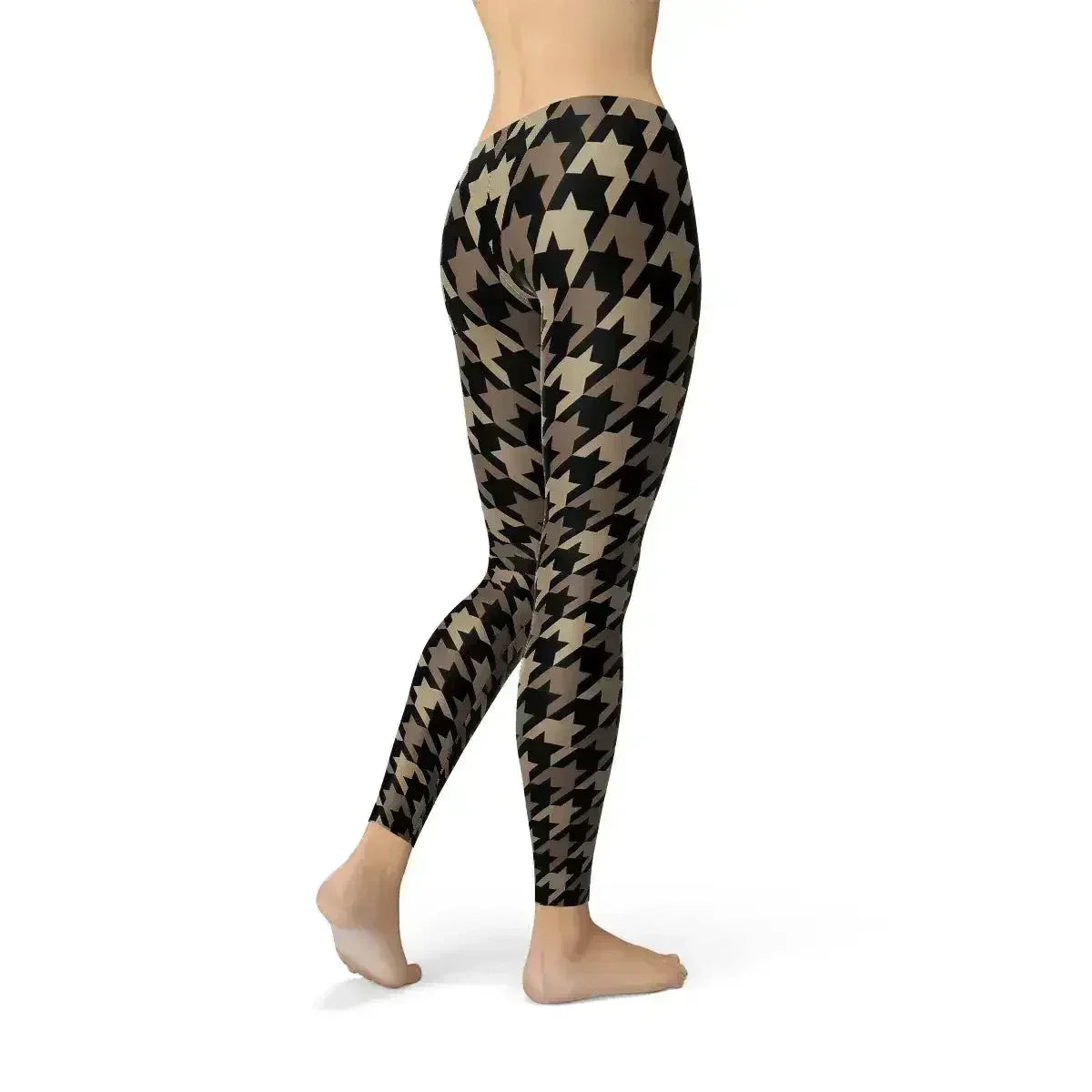 Womens Beige Brown Houndstooth Leggings - Femstylo