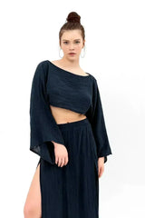 Organic Cotton Long Sleeve Crop Top - Sustainable & Handmade - Femstylo