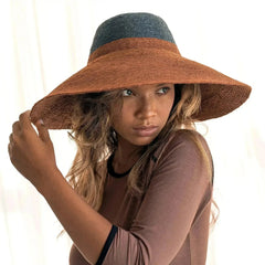 RIRI DUO Jute Straw Hat, in Burnt Sienna & Black - Femstylo