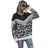 Leopard Print Sweater – Gray Acrylic Knit | Sizes S-L - Femstylo