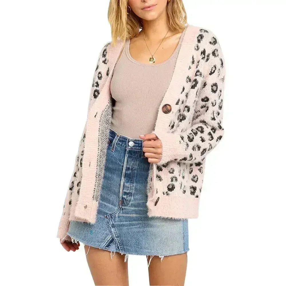 Long sleeve small cardigan leopard sweater - Femstylo