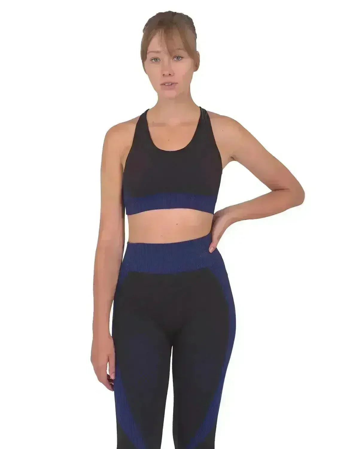 Trois Seamless Sports Bra - Black with Navy - Femstylo