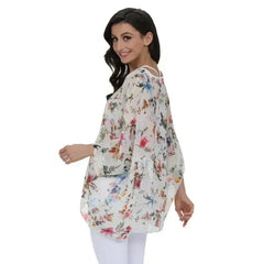 White Floral Chiffon Tunic Top - Summer Cover-Up | Femstylo - Femstylo
