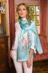 Twill Silk Scarf Turquoise Edition Floral Print - Femstylo