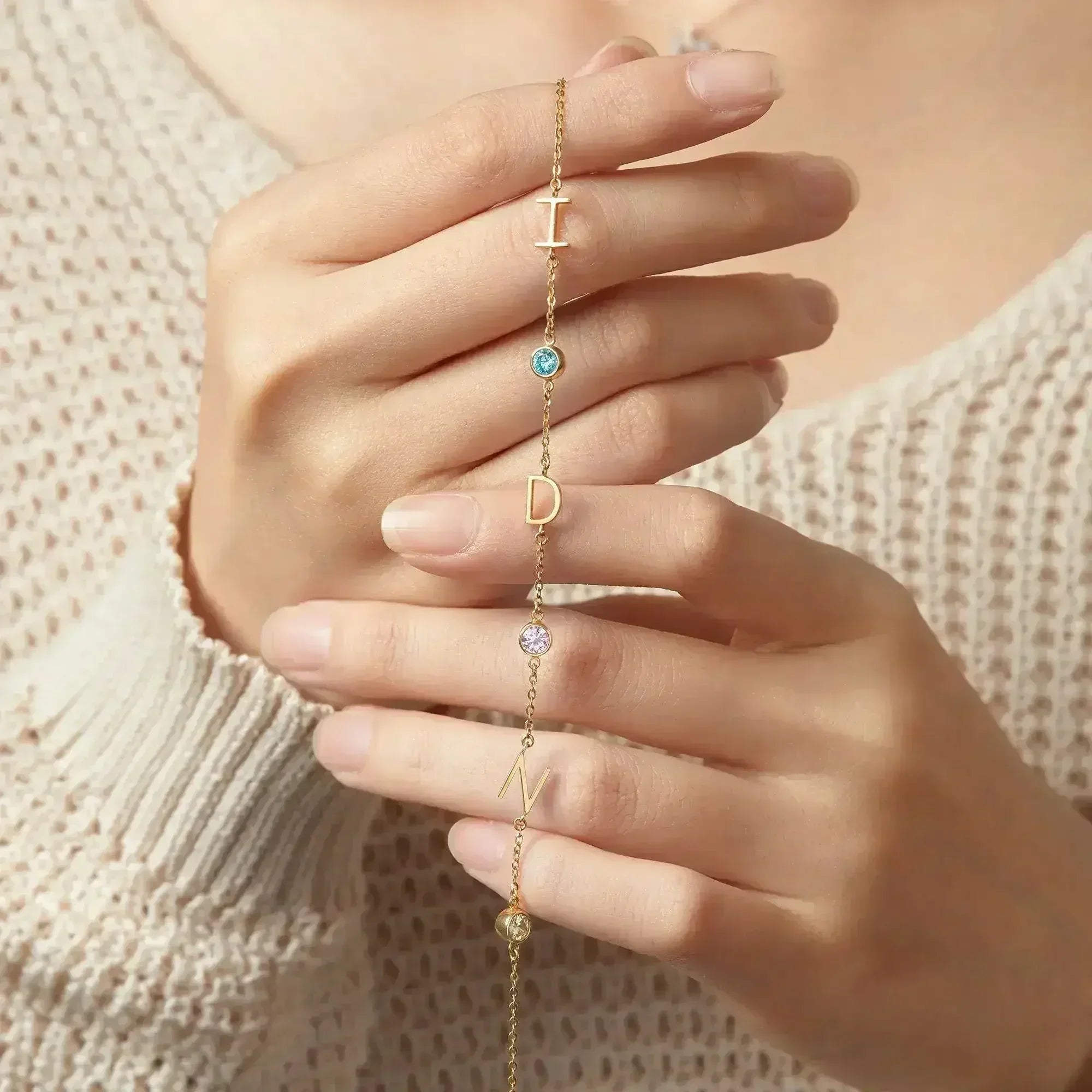 Sideways Letter Necklace, Mom Birthstone Necklace, Initials Necklace - Femstylo