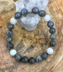 Blue Flash Labradorite & Rainbow Moonstone Stretch Bracelet! - Femstylo