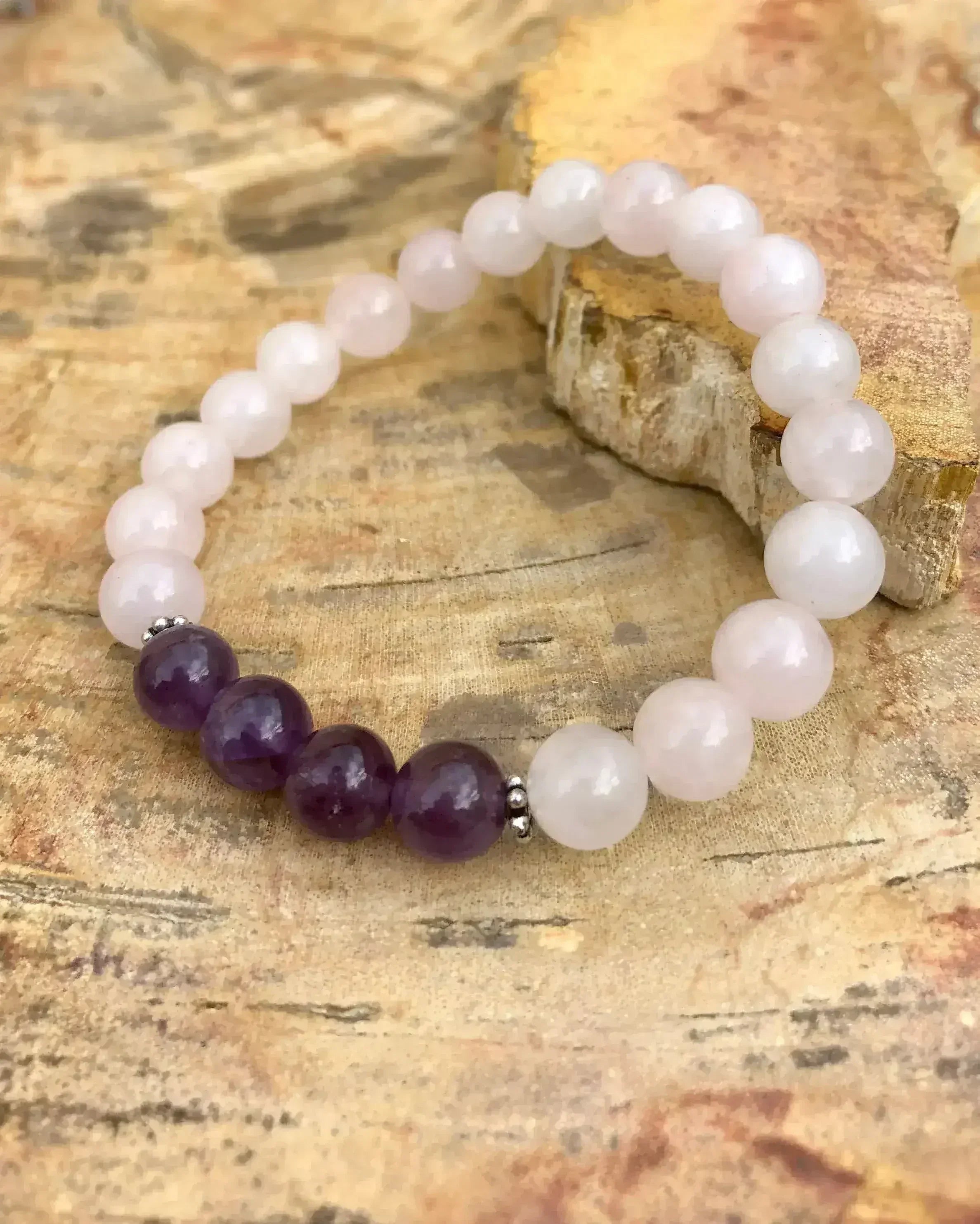 Rose Quartz & Amethyst Stretch Bracelet! Natural Crystals! - Femstylo