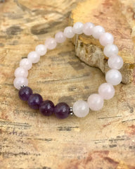 Rose Quartz & Amethyst Stretch Bracelet! Natural Crystals! - Femstylo