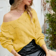 Womens V-Neck Open Knit Sweater - Femstylo